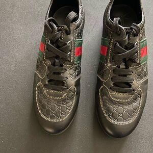 Gucci Woman’s Black Sneakers with Signature Stripes